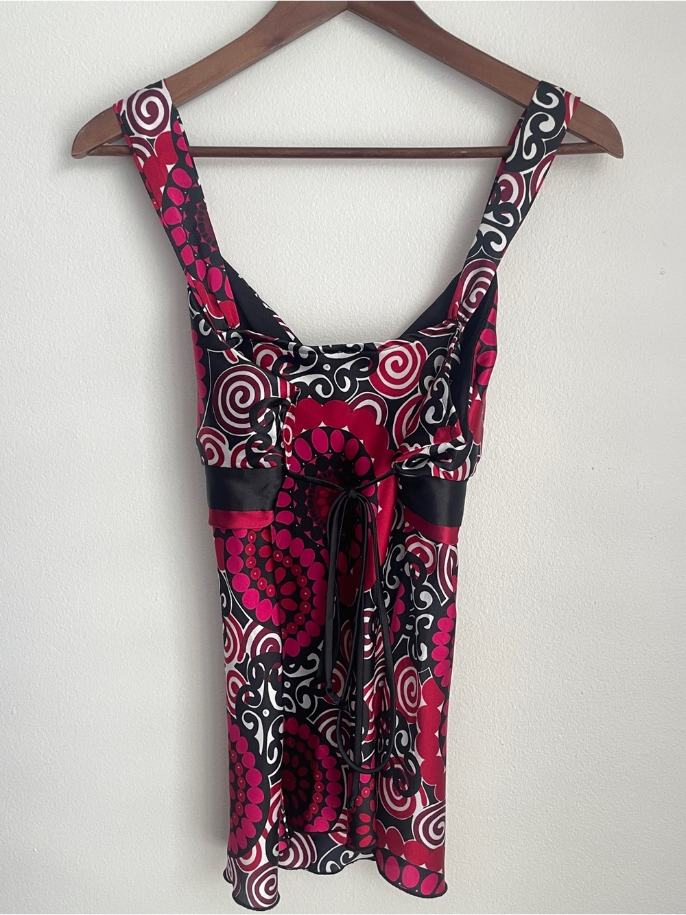 Babydoll Tank Top Womens Large Red Swirl Print Empire Waist Boho Euro Whimsy Y2K - Picture 9 of 11